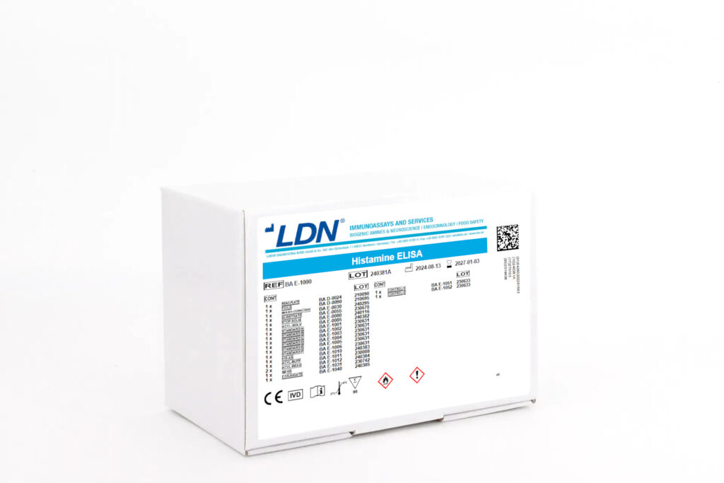 ELISA kit labeled “Histamine ELISA” for measuring histamine concentrations, provided by LDN.