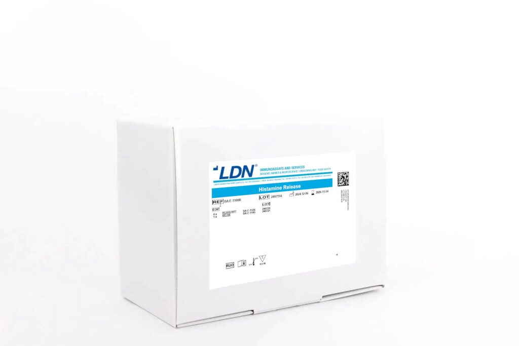Simple kit box marked “Histamine Release” for evaluating histamine release in laboratory diagnostics.