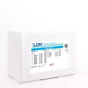 Product box labeled “GABA ELISA” for gamma-aminobutyric acid quantification in scientific research via ELISA.