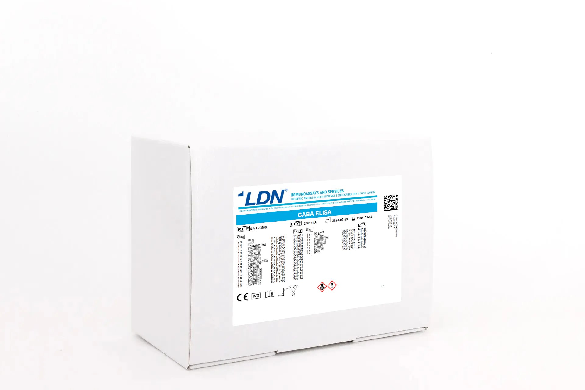 Product box labeled “GABA ELISA” for gamma-aminobutyric acid quantification in scientific research via ELISA.