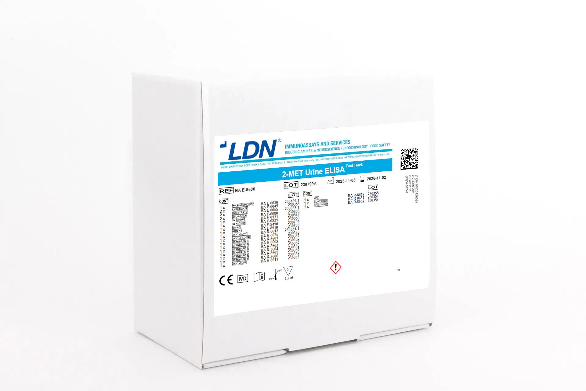 LDN kit labeled “2-MET Urine ELISA Fast Track” designed for analysis of 2-methoxytyramine in urine using ELISA.