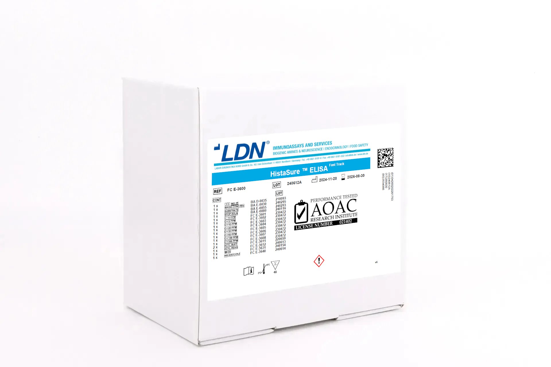 LDN HistaSure ELISA kit with AOAC certification, developed for fast histamine measurement in food safety testing.