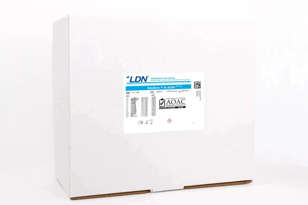 LDN Histamin XL ELISA kit with AOAC certification, designed for rapid and reliable histamine analysis in food samples.