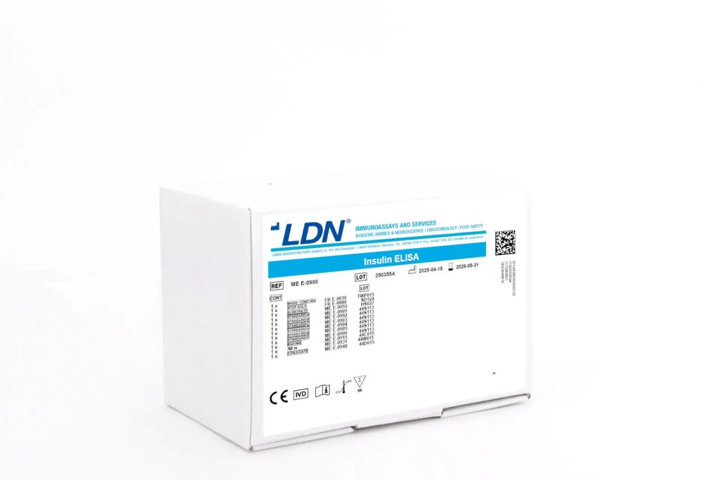 White LDN-branded ELISA kit box labeled 'Insulin ELISA'.